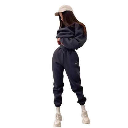 Fashion Women's Clothing 2025 Spring and Autumn Casual Solid Color Round Neck Sweater Suit Two-piece Suit