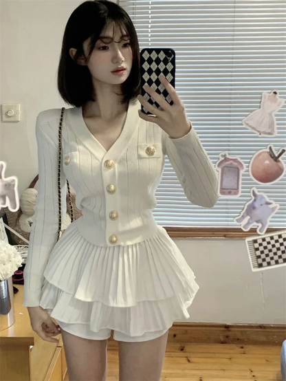 French Fashion V-neck Sweater for Women in Spring Slim and Elegant Long-sleeved Cardigan Jacket Button Versatile Casual Top