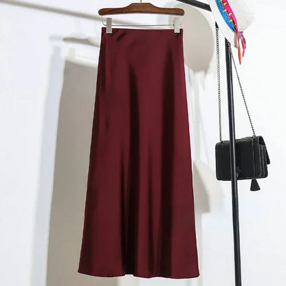 Female Skirt Elegant Temperament Ladies Solid Colour Long Skirt Suitable for Holiday Party Comfortable Knitted Milk Silk Fabrics