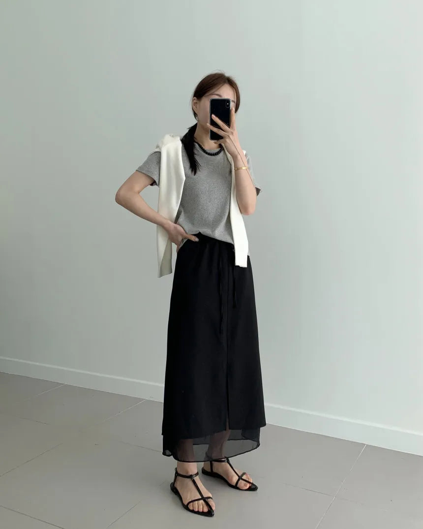Double Layered Belted Straight Cut Long Skirt for Women Spring New Sle Korean High Waist Slit Commute Friendly Skirt