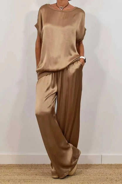 Fashion Satin Women's Suit Spring and Summer New Trend Loose Shirt Wide Leg Pants Casual Trousers 2-piece Set, Womens Cothing