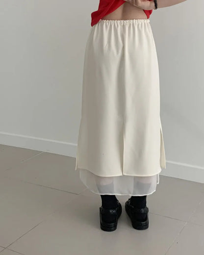 Double Layered Belted Straight Cut Long Skirt for Women Spring New Sle Korean High Waist Slit Commute Friendly Skirt