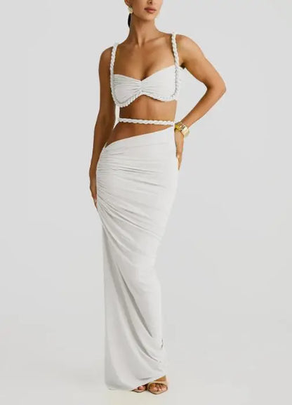 2025 Skirt Set for Women's Fashion Spring Summer Latest Clothin Sexy Solid Color Backless Small Tank Top Hip Hugging Skirt Set