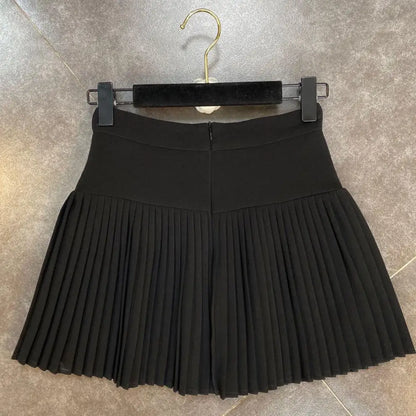 Women's Skirt 2024 Summer Fashion High Waisted White Metal D-pendant Decor Casual Temperament Pleated A-line Skirt With Lining