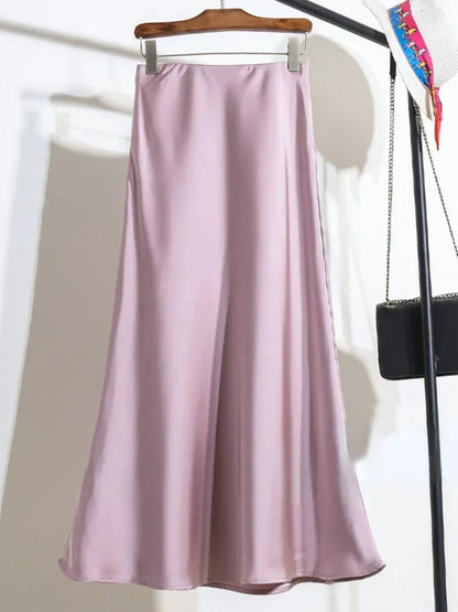 Female Skirt Elegant Temperament Ladies Solid Colour Long Skirt Suitable for Holiday Party Comfortable Knitted Milk Silk Fabrics