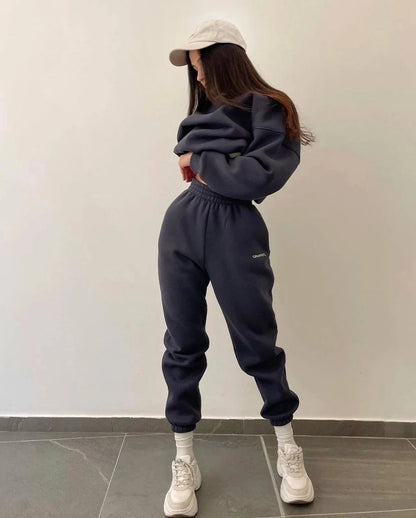 Fashion Women's Clothing 2025 Spring and Autumn Casual Solid Color Round Neck Sweater Suit Two-piece Suit