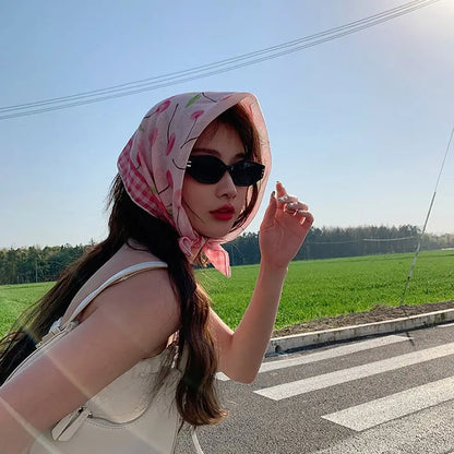 Fashion French Pastoral Style Headscarf INS Style Sun Protection Headband Towel Flower Printed Headband Girls