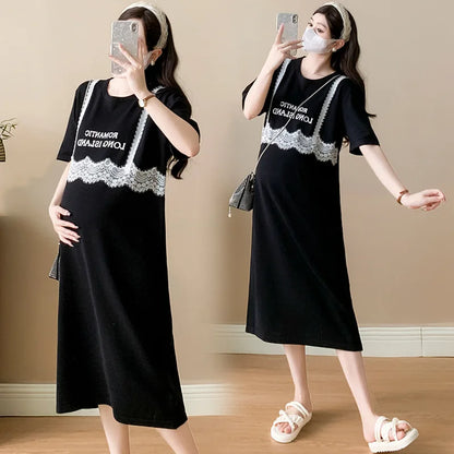 Pregnant Women's Skirt Summer 2025 New Large Loose Fashion Look Thin Fake Two Piece Knitted Skirt