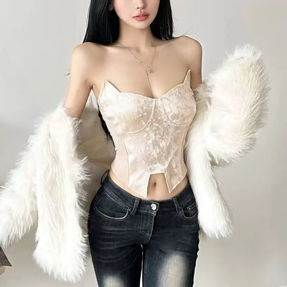 European and American fashion sexy design slim - fitting women with chest dark hollow lace top coat Goth Harajuku trend vest