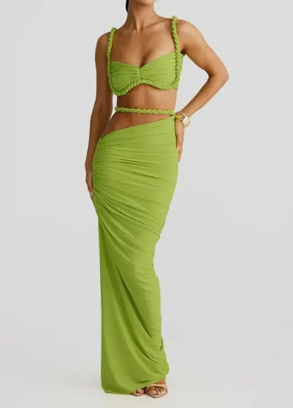 2025 Skirt Set for Women's Fashion Spring Summer Latest Clothin Sexy Solid Color Backless Small Tank Top Hip Hugging Skirt Set