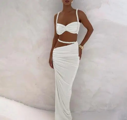 2025 Skirt Set for Women's Fashion Spring Summer Latest Clothin Sexy Solid Color Backless Small Tank Top Hip Hugging Skirt Set