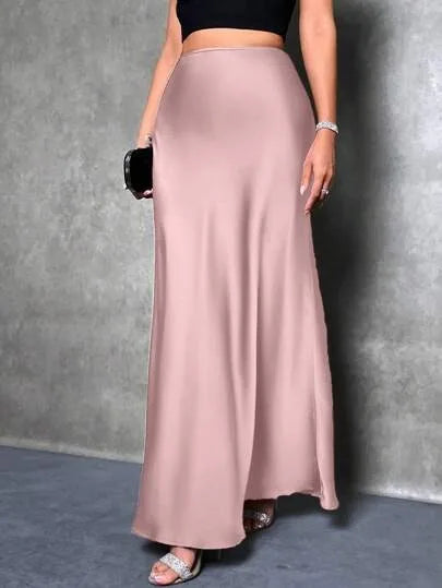 Stained satin skirt 2025 summer new simple imitation silk long skirt women's clothing club clothing Vestidos