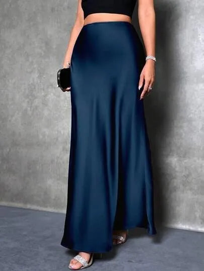 Stained satin skirt 2025 summer new simple imitation silk long skirt women's clothing club clothing Vestidos
