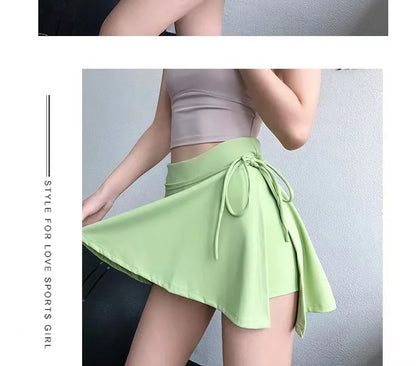 Sports Yoga Skirt Badminton Tennis Skirt Half Body Quick-dry Pocket Skirt Side Slit Strap Shorts Pant Running Clothing Suit