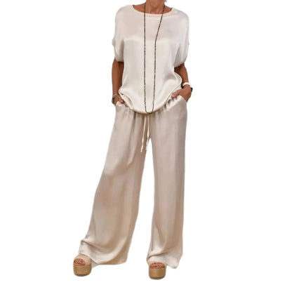 Fashion Satin Women's Suit Spring and Summer New Trend Loose Shirt Wide Leg Pants Casual Trousers 2-piece Set, Womens Cothing