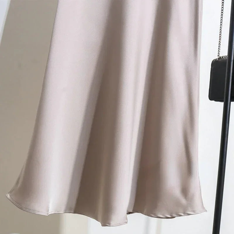 Female Skirt Elegant Temperament Ladies Solid Colour Long Skirt Suitable for Holiday Party Comfortable Knitted Milk Silk Fabrics