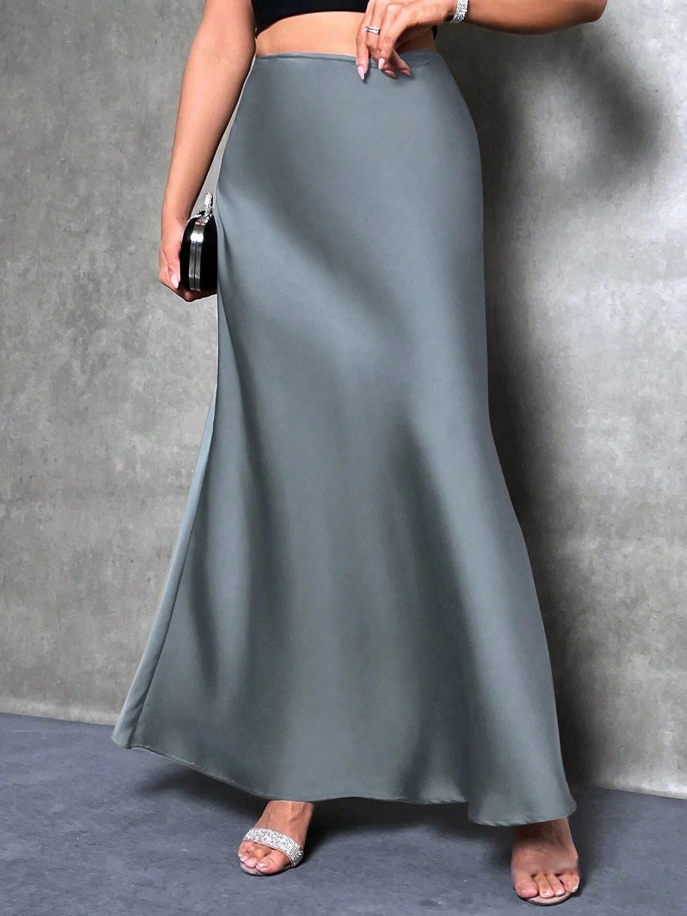 Stained satin skirt 2025 summer new simple imitation silk long skirt women's clothing club clothing Vestidos