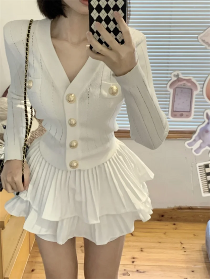 French Fashion V-neck Sweater for Women in Spring Slim and Elegant Long-sleeved Cardigan Jacket Button Versatile Casual Top