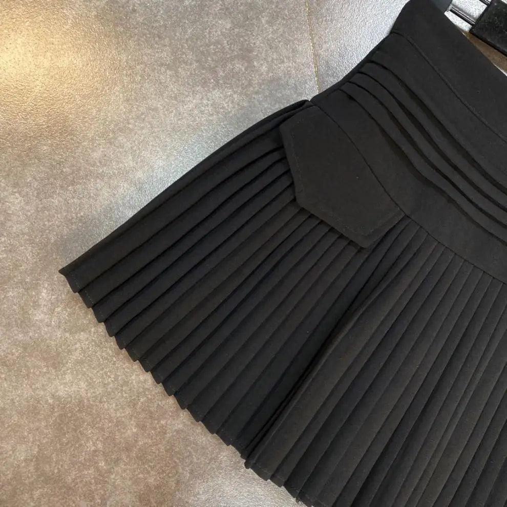 Women's Skirt 2024 Summer Fashion High Waisted White Metal D-pendant Decor Casual Temperament Pleated A-line Skirt With Lining