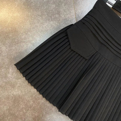 Women's Skirt 2024 Summer Fashion High Waisted White Metal D-pendant Decor Casual Temperament Pleated A-line Skirt With Lining