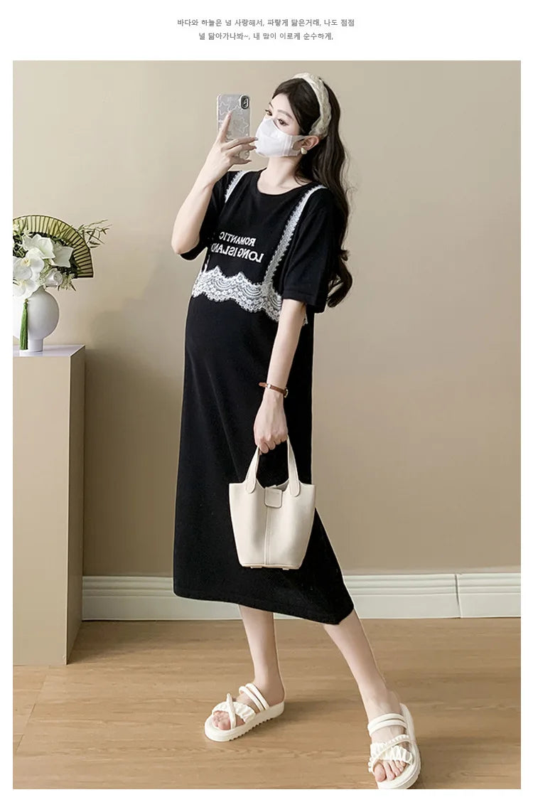 Pregnant Women's Skirt Summer 2025 New Large Loose Fashion Look Thin Fake Two Piece Knitted Skirt