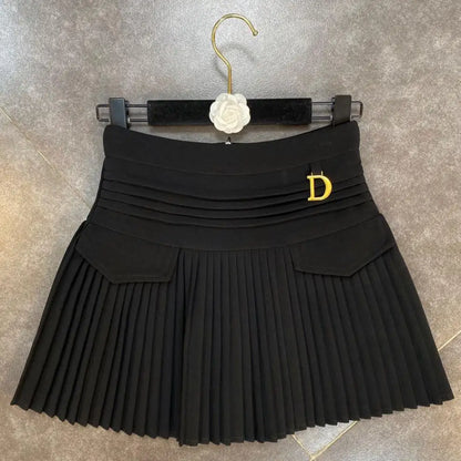 Women's Skirt 2024 Summer Fashion High Waisted White Metal D-pendant Decor Casual Temperament Pleated A-line Skirt With Lining