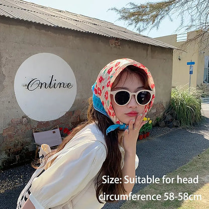 Fashion French Pastoral Style Headscarf INS Style Sun Protection Headband Towel Flower Printed Headband Girls