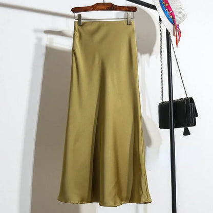 Female Skirt Elegant Temperament Ladies Solid Colour Long Skirt Suitable for Holiday Party Comfortable Knitted Milk Silk Fabrics