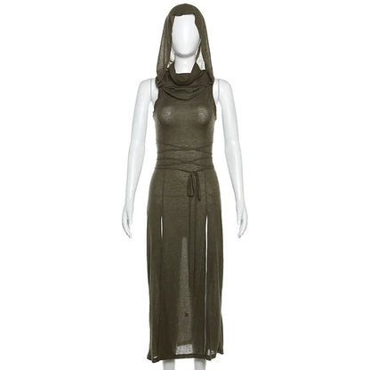 2023 Summer Fashion Trend Women's Clothing New Hooded Loose Hem Slit Personalized Dress Party Dress Club Clothing