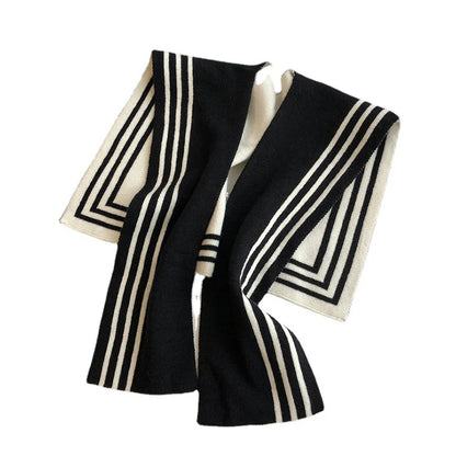 Korean Style Fashion Knitted Shawl Shirt Shoulder Striped Fake Collar Retro Style Scarf Female Accessories