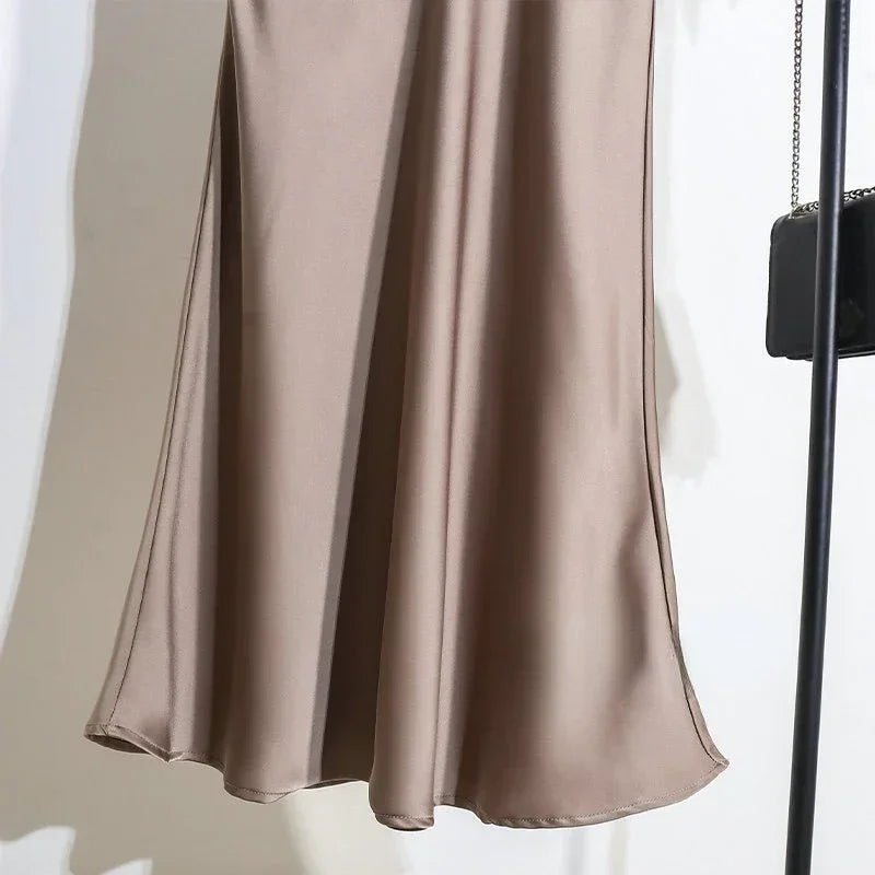 Female Skirt Elegant Temperament Ladies Solid Colour Long Skirt Suitable for Holiday Party Comfortable Knitted Milk Silk Fabrics