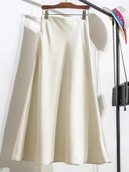 Female Skirt Elegant Temperament Ladies Solid Colour Long Skirt Suitable for Holiday Party Comfortable Knitted Milk Silk Fabrics