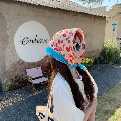 Fashion French Pastoral Style Headscarf INS Style Sun Protection Headband Towel Flower Printed Headband Girls