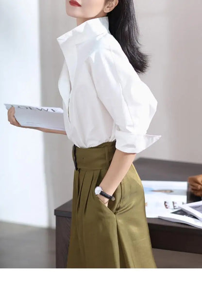 Fashion Have Style Temperament Solid Color Blouse Women New 3/4 Sleeve Classic Korean Bat Style Lady All-match Pullover Shirt
