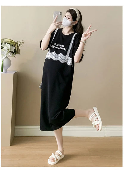 Pregnant Women's Skirt Summer 2025 New Large Loose Fashion Look Thin Fake Two Piece Knitted Skirt