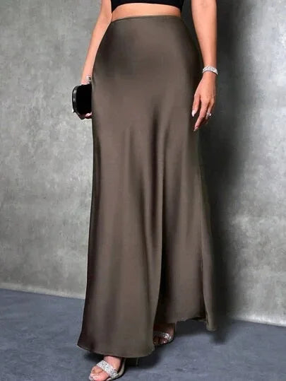 Stained satin skirt 2025 summer new simple imitation silk long skirt women's clothing club clothing Vestidos