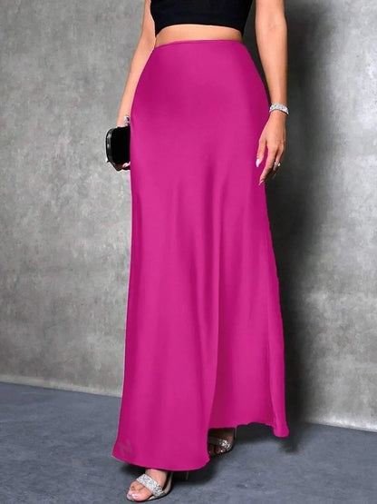 Stained satin skirt 2025 summer new simple imitation silk long skirt women's clothing club clothing Vestidos
