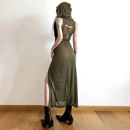 2023 Summer Fashion Trend Women's Clothing New Hooded Loose Hem Slit Personalized Dress Party Dress Club Clothing