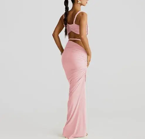 2025 Skirt Set for Women's Fashion Spring Summer Latest Clothin Sexy Solid Color Backless Small Tank Top Hip Hugging Skirt Set