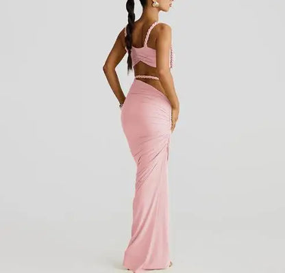 2025 Skirt Set for Women's Fashion Spring Summer Latest Clothin Sexy Solid Color Backless Small Tank Top Hip Hugging Skirt Set