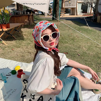 Fashion French Pastoral Style Headscarf INS Style Sun Protection Headband Towel Flower Printed Headband Girls