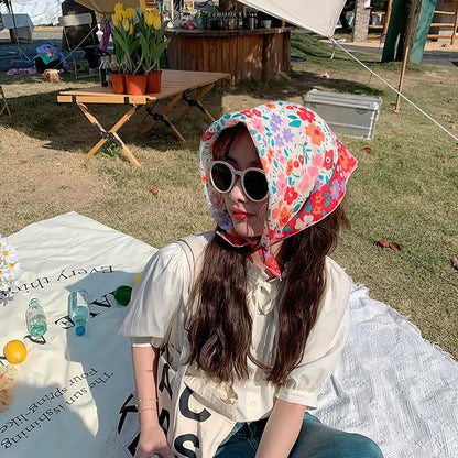 Fashion French Pastoral Style Headscarf INS Style Sun Protection Headband Towel Flower Printed Headband Girls