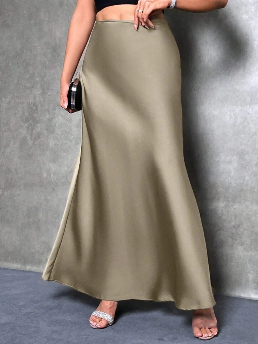 Stained satin skirt 2025 summer new simple imitation silk long skirt women's clothing club clothing Vestidos