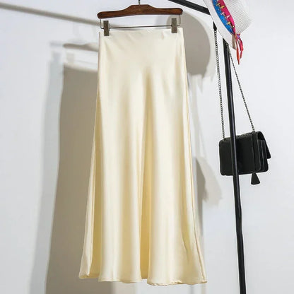 Female Skirt Elegant Temperament Ladies Solid Colour Long Skirt Suitable for Holiday Party Comfortable Knitted Milk Silk Fabrics