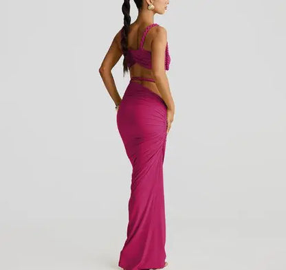 2025 Skirt Set for Women's Fashion Spring Summer Latest Clothin Sexy Solid Color Backless Small Tank Top Hip Hugging Skirt Set