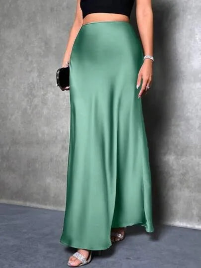 Stained satin skirt 2025 summer new simple imitation silk long skirt women's clothing club clothing Vestidos