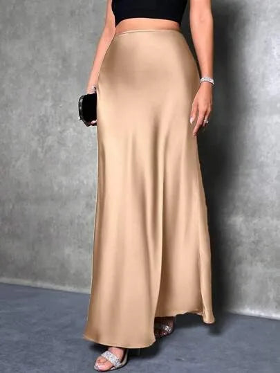 Stained satin skirt 2025 summer new simple imitation silk long skirt women's clothing club clothing Vestidos