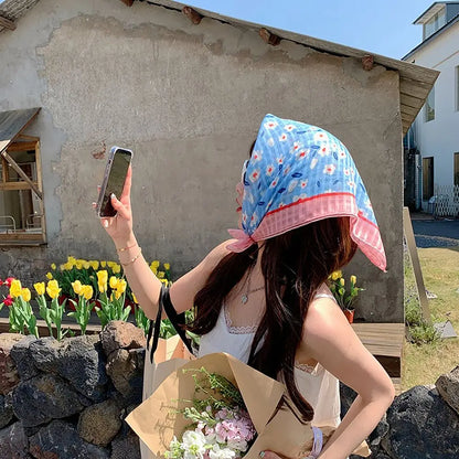 Fashion French Pastoral Style Headscarf INS Style Sun Protection Headband Towel Flower Printed Headband Girls