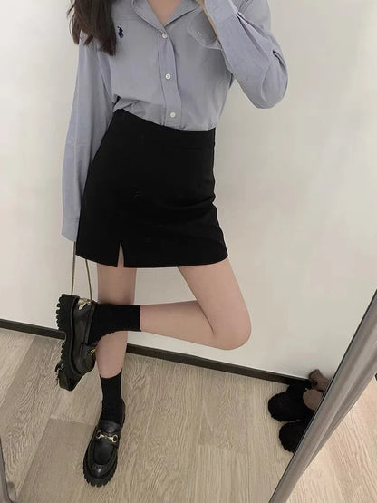 Slit skirt for women in summer high waist A-line skirt for pear-shaped body, slimming and hip-wrapped short suit skirt