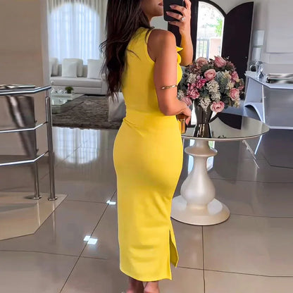 Fashion Flower Design Office Lady Suit Spring Sexy One-shoulder Sleeveless Top & Bodycon Skirts Set 2025 Summer Hollow Women Set